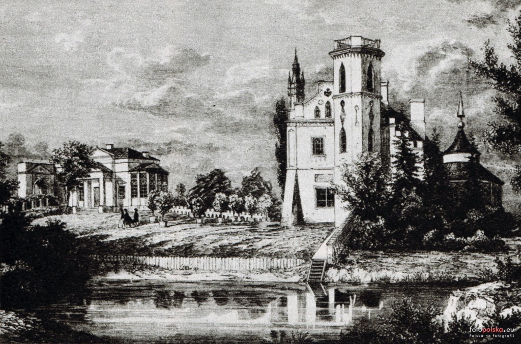 Widok pałacu w Patrykozach według ryciny z 1866 zamieszczonej w „Tygodniku Ilustrowanym”, źródło: www.fotopolska.eu